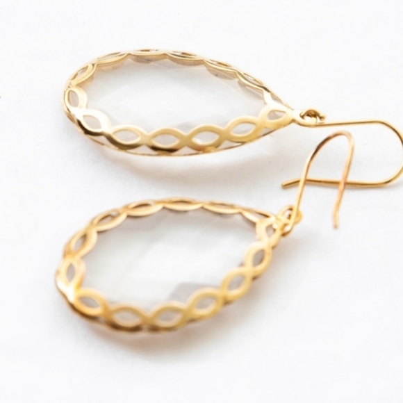 Faceted Clear Quartz Pear Gemstone Earrings - Picture 6 of 16